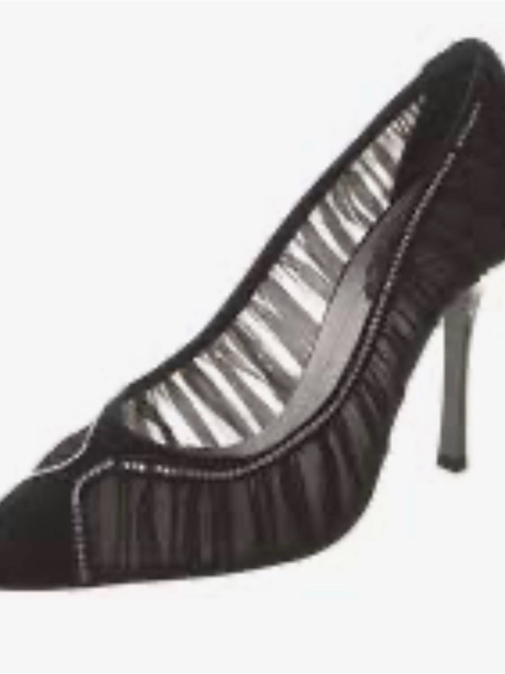 Black Womens High Heel Pump with Sheer Side Panels silver heel